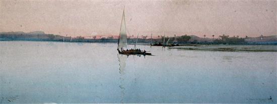 Augustus Osborne Lamplough (1877-1930) A Nile Aflemow and A Felucca on the Upper Nile 8.5 x 23in.